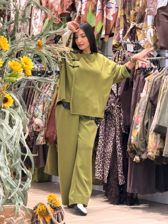 Pantaloni verde olive cu talie elastica si snur [5]