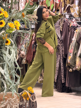 Pantaloni verde olive cu talie elastica si snur [2]
