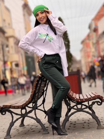 Pantaloni - Pantaloni verzi cu dunga pe lateral