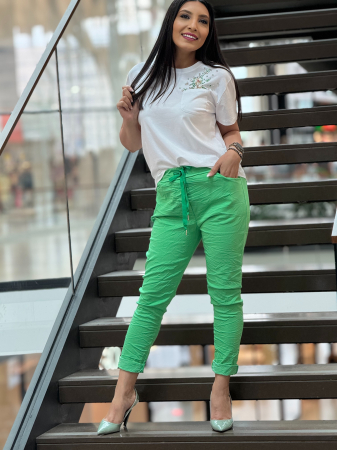 Pantaloni - Pantaloni verzi cu snur decorativ