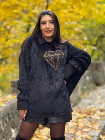Imbracaminte de dama - Pulover cu aplicatie diamant din strasuri