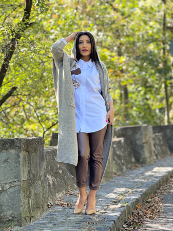 Pulover lung de lana cu forme geometrice pe spate [4]