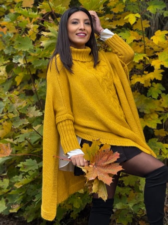 Imbracaminte de dama - Pulover tricotat cu gat si model impletit