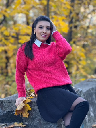 PULOVERE SI BLUZE - Pulover tricotat cu guler barcuta