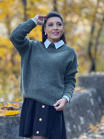 Pulover tricotat cu guler barcuta [3]