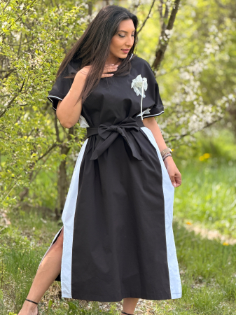 Rochie alb-negru lejera cu floare detasabila [6]