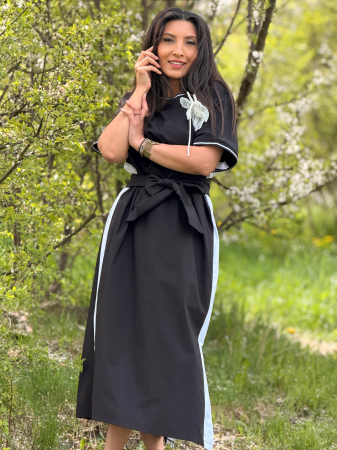 Rochie alb-negru lejera cu floare detasabila [5]