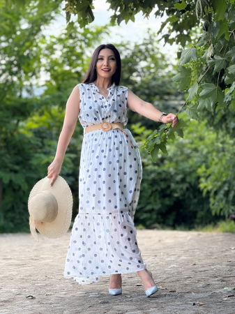 Rochii de zi - Rochie alba cu buline albastre