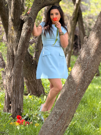 Rochie albastra cu curea in talie [4]