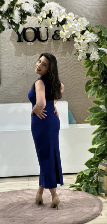 Rochii de eveniment - Rochie albastra cu dantela bej