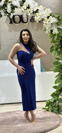 Rochii de eveniment - Rochie albastra cu dantela bej