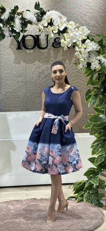 Rochii de eveniment - Rochie albastra cu imprimeu floral