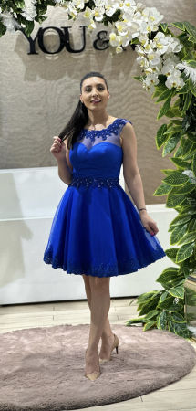Rochie albastra din dantela si pietricele aplicate [2]