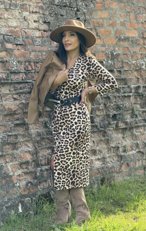 Rochie animal print cu anchior si curea in talie [1]