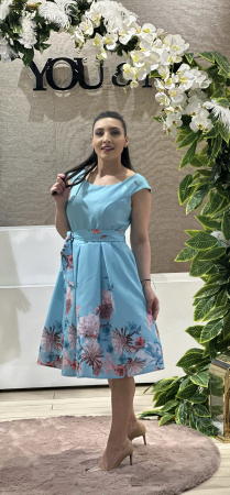 Rochii de eveniment - Rochie bleo cu imprimeu flori colorate