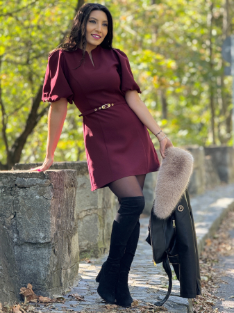 Rochii de eveniment - Rochie bordo cu fundite la mana