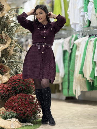 Rochie bordo cu guleras si curea cu perlute [2]