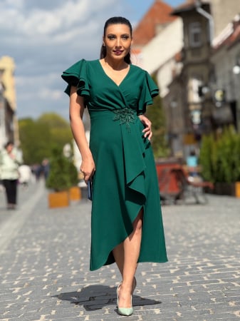 Imbracaminte de dama - Rochie cambrata cu anchior si floare aplicata