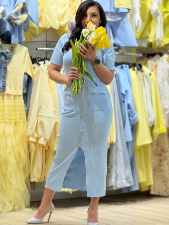 Rochie cambrata cu nasturi decorativi si curea in talie [1]