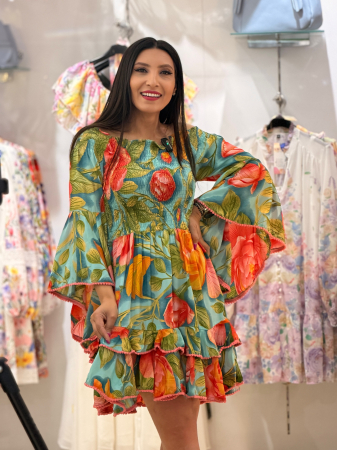 Imbracaminte de dama - Rochie cu elastic colorata din matase si vascoza