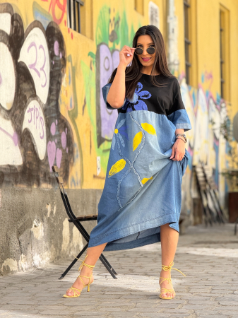 Rochie cu floare albastra cu galben [7]