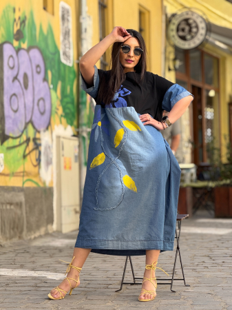 Rochii de zi - Rochie cu floare albastra cu galben