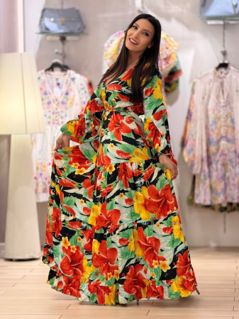 Rochie cu flori rosii din matase si vascoza [3]