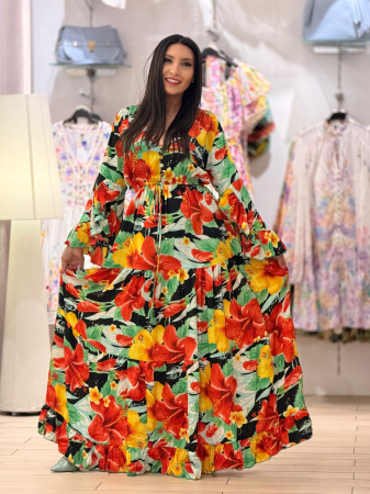 Rochie cu flori rosii din matase si vascoza [5]