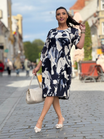 Rochie cu imprimeu abstract alb-negru [2]