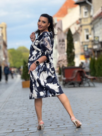 Rochie cu imprimeu abstract alb-negru [4]