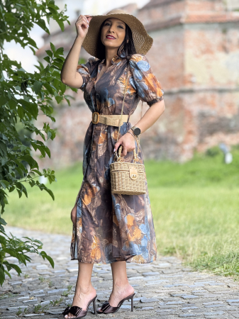 Rochie cu imprimeu floral in tonuri pamantii [2]