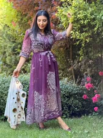 Rochie cu imprimeu oriental si cordon in talie [1]
