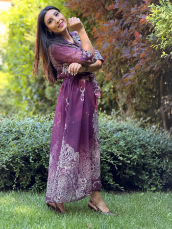 Rochie cu imprimeu oriental si cordon in talie [3]