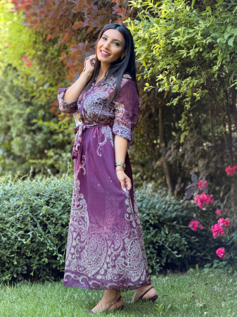 Rochie cu imprimeu oriental si cordon in talie [2]