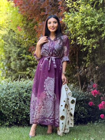 COLECTIA DE TOAMNA - Rochie cu imprimeu oriental si cordon in talie
