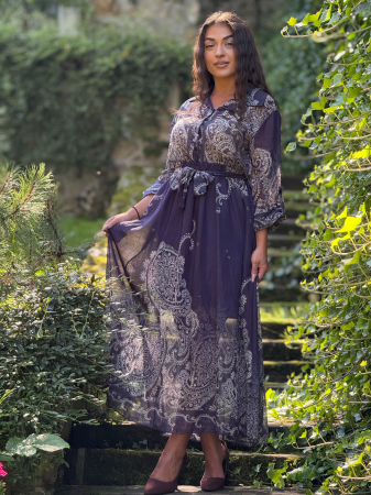 Rochii de eveniment - Rochie cu imprimeu oriental si cordon in talie