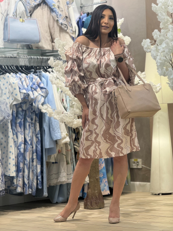 Promotii - Rochie cu maneci bufante cu imprimeu abstract