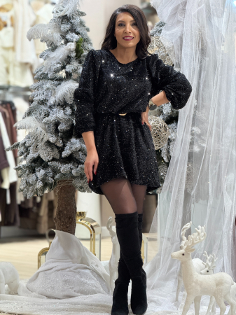 Rochii de eveniment - Rochie cu paiete si maneca bufanta