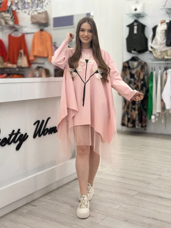 OFERTELE PRIMAVERII - Rochie cu tulle si floricele aplicate
