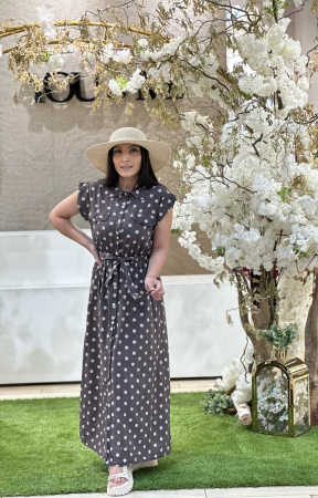 TOTUL LA  -50% - Rochie din bumbac cu buline si cordon in talie