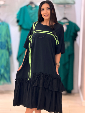 Rochie din bumbac cu flori verzi aplicate pe fond negru [6]