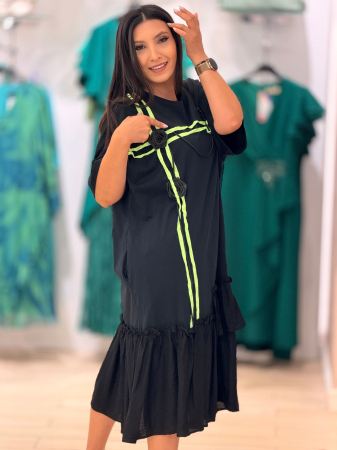Rochie din bumbac cu flori verzi aplicate pe fond negru [5]