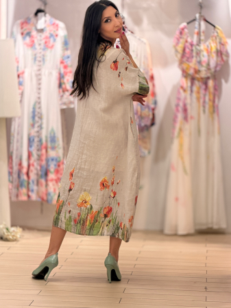 Rochie din in cu flori portocalii [3]