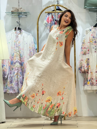 Rochie din in cu flori portocalii [2]