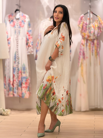 Rochie din in cu flori portocalii [1]