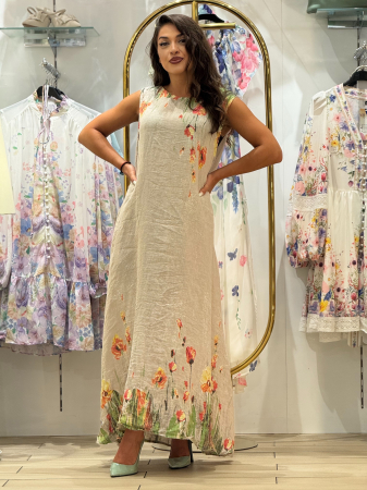 Rochie din in cu flori portocalii [1]