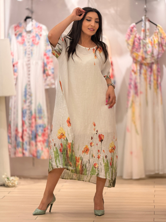 Rochie din in cu flori portocalii [3]