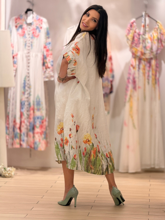 Rochie din in cu flori portocalii [4]