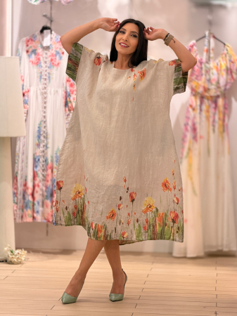 Rochie din in cu flori portocalii [4]