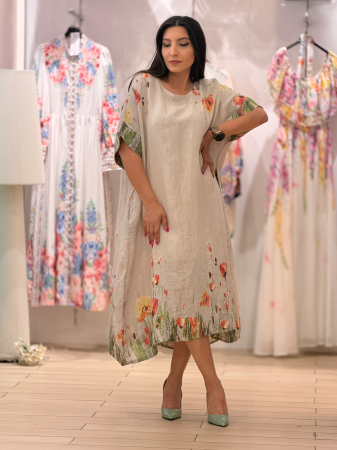 Rochie din in cu flori portocalii [1]